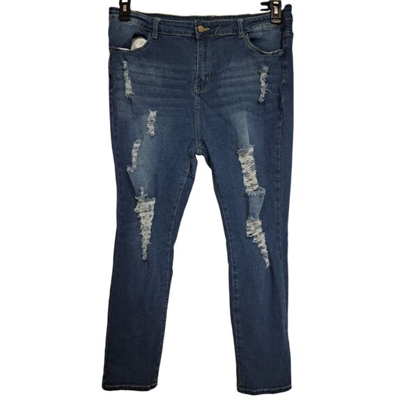 Shein Womens Distressed Skinny Jeans 2XL Blue Ripped Stretch Denim Plus - Picture 1 of 11